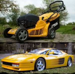 Separated-at-birth Yellow lawnmower that thinks it's a Testarossa